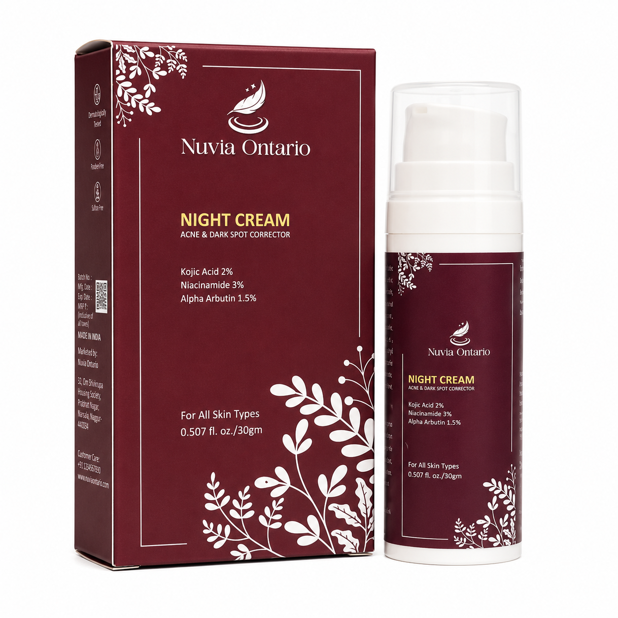 Nuvia Ontario Night Cream with Kojic Acid, Niacinamide & Alpha Arbutin, 30g
