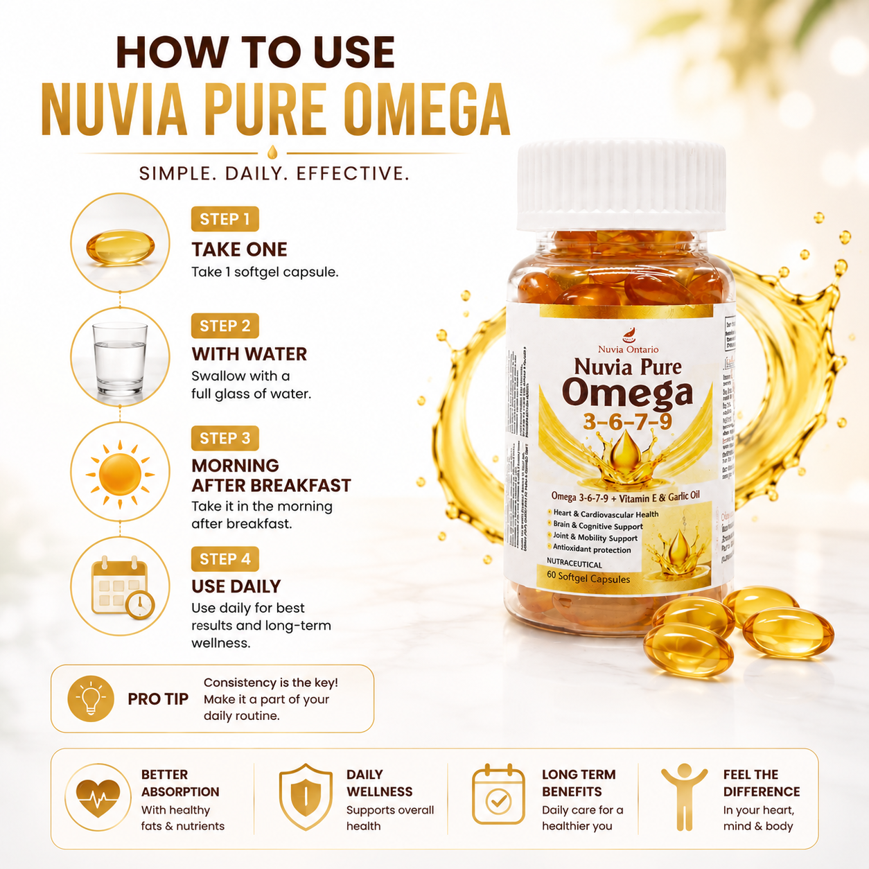 Nuvia Pure Omega 3-6-7-9 Softgel Capsules with Vitamin E, 60